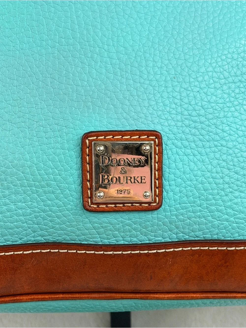Dooney & Bourke Zip Zip Turquoise Leather Satchel with Brown Trim